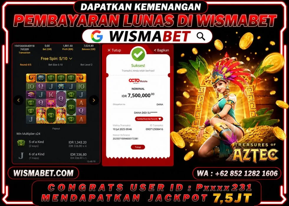 Wismabet - BUKTI KEMENANGAN TREASURE OF AZTEC Rp7,500,000,- LUNAS